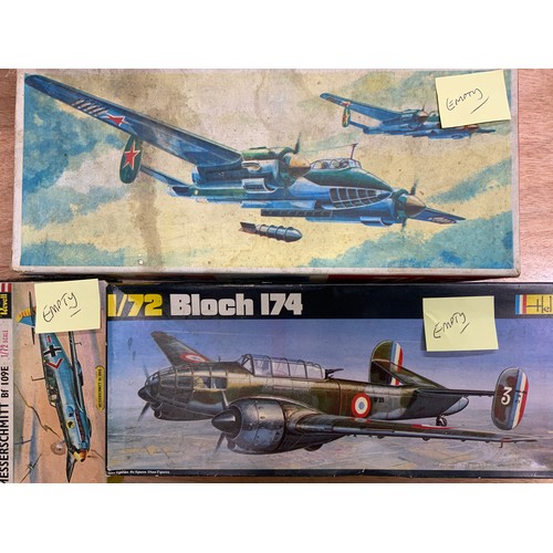 87 - BOX OF MIXED PLASTIC KITS, AIRFIX, FROG, NOVA, REVELL, A COUPLE SEALED MOST OPENED, A FEW STARTED, E... 