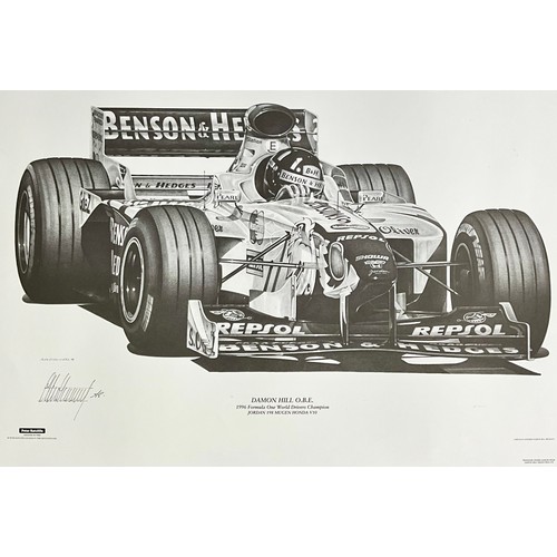 31 - TWO LIMITED EDITION PETER RATCLIFFE LEGENDS IN TIME PRINTS, DAMON HILL OBE, 1996 F1 WORLD DRIVERS CH... 