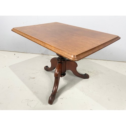 556 - RECTANGULAR TOP OCCASIONAL TABLE ON TRIPOD BASE POSSIBLY CUT DOWN 69cm x 50cm , 49cm TALL