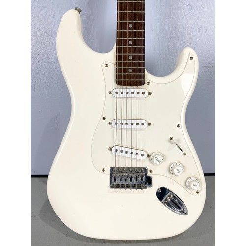 464 - SQUIRE STRAT BY FENDER, ELECTRIC GUITAR IN SOFT CASE