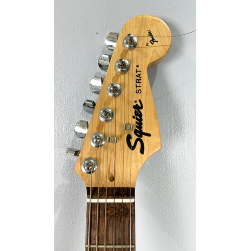 464 - SQUIRE STRAT BY FENDER, ELECTRIC GUITAR IN SOFT CASE