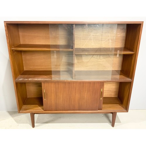 622 - LATE  / MID CENTURY  GLAZED CABINET / BOOKCASE WITH A BEAVER & TAPLEY LABEL WIDTH  122cm WITH A SIMI... 