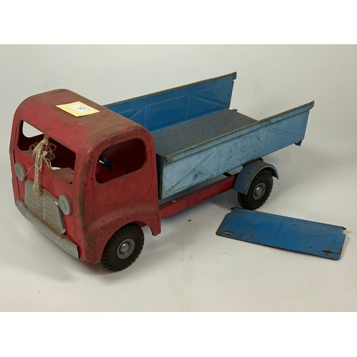 57 - TRIANG TIPPER LORRY, RED & BLUE, APPROX 50 CM LONG. TAILGATE DETACHED