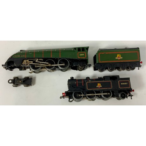 411 - HORNBY DUBLO, U/B LNER BR A4 60016 SILVER KING (FRONT BOGIE DETACHED) & N7 69567. BOTH 3R