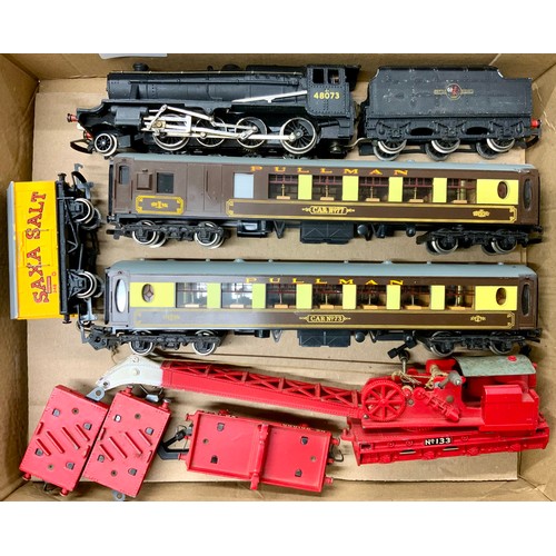 403 - G&R WRENN, U/B LMS BE 8F 48073, TWO PULLMAN COACHES CAR 73 & CAR 77, SAXA SALT WAGON & A HORNBY DUBL... 