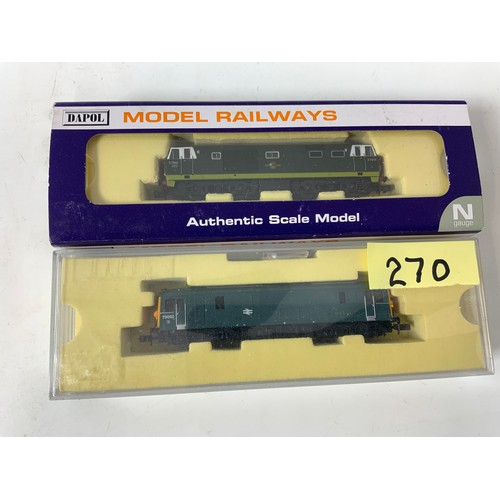 270 - N GAUGE MODEL RAILWAY, DAPOL, ND084M HYMEK D7042 TWO TONE GREEN DUMMY, & DAPOL CLASS 73 ED DUMMY SBD... 