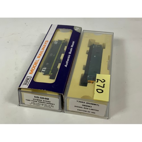 270 - N GAUGE MODEL RAILWAY, DAPOL, ND084M HYMEK D7042 TWO TONE GREEN DUMMY, & DAPOL CLASS 73 ED DUMMY SBD... 