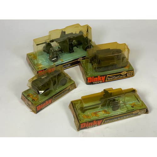 156 - DINKY TOYS, 4 LATE PLASTIC BOXED MILITARY MODELS 656 88MM BREN GUN, 625 6 POUNDER ANTI TANK GUN, 622... 