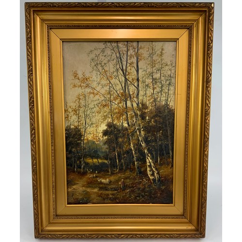 16 - 19TH CENTURY OIL ON CANVAS DEPICTING A FOREST SCENE  49cm x  33cm. POSSIBLY T. KENDRICK.