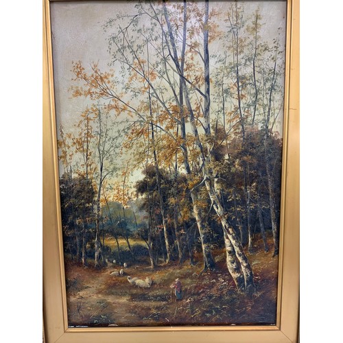 16 - 19TH CENTURY OIL ON CANVAS DEPICTING A FOREST SCENE  49cm x  33cm. POSSIBLY T. KENDRICK.