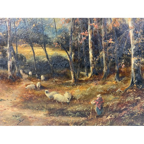 16 - 19TH CENTURY OIL ON CANVAS DEPICTING A FOREST SCENE  49cm x  33cm. POSSIBLY T. KENDRICK.