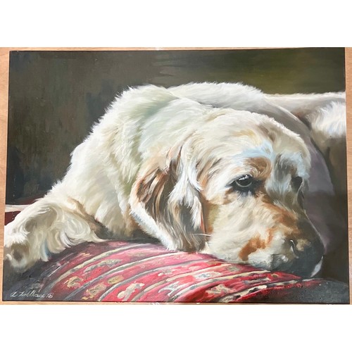 15 - ORIGINAL OIL ON CANVAS PAINTING OF DOG SIGNED DAVID FIELDHOUSE. Approx. 61 x 46cm