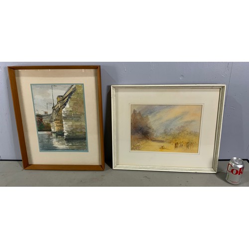 39 - IAN PODMORE WATERCOLOUR DEPICTING MALVERN, AND  A VINCENT MANNING WATERCOLOUR DEPICTING BRIDGE OVER ... 