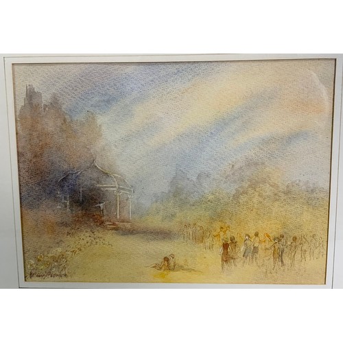 39 - IAN PODMORE WATERCOLOUR DEPICTING MALVERN, AND  A VINCENT MANNING WATERCOLOUR DEPICTING BRIDGE OVER ... 