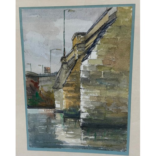 39 - IAN PODMORE WATERCOLOUR DEPICTING MALVERN, AND  A VINCENT MANNING WATERCOLOUR DEPICTING BRIDGE OVER ... 