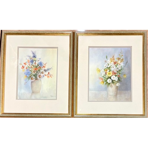 19 - PAIR ORIGINAL WATERCOLOURS ‘SUMMER VASE I AND SUMMER VASE II’ STILL LIFE FLOWERS SIGNED GERALD GADD.... 