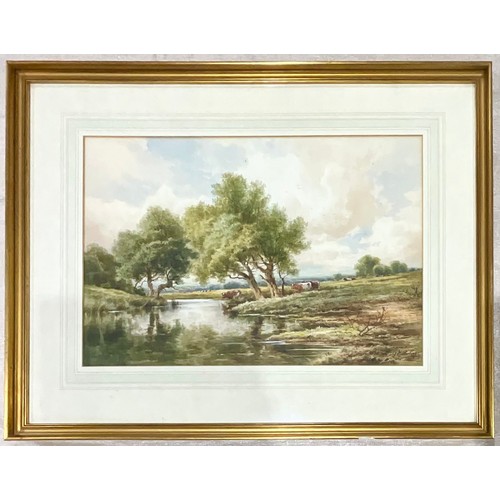 29 - HENRY H PARKER (1880-1920) WATERCOLOUR ‘A RIVER SCENE AT ELSTEAD’. Approx. 54 x 36cm