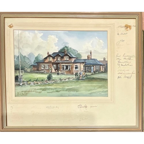 50 - FRAMED WATERCOLOUR OXLEY PARK GOLF CLUB, RAILWAY BONDS, 19TH CENTURY SIGNED ETCHING AND 19TH CENTURY... 