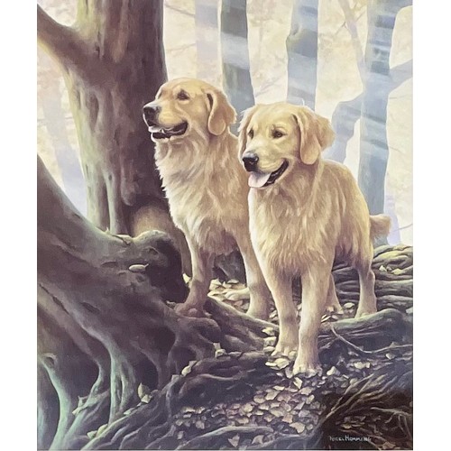 75 - PAIR OF NIGEL HEMMINGS LIMITED EDITION DOG PRINTS. GOLDEN DAYS #488/850 AND AUTUMN GOLD #147/750 BOT... 