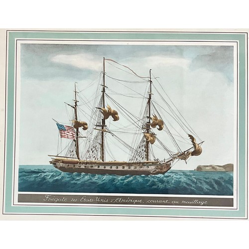 91 - THREE FRAMED SHIP PRINTS: APPROACHING SAFE HARBOUR: THE AMERICAN FRIGATES RETURN C.1920 BRITANNIAS P... 