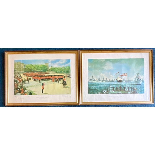 80 - 2 PRINTS, TERENCE CUNEO ‘TROOPING THE COLOUR’ 777/850 AND ‘SPITHEAD REVIEW’ LESLIE WILCOX. Both appr... 