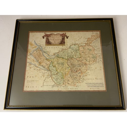 110 - FRAMED ROBERT MORDAN  MAP OF THE COUNTY PALATINE OF CHESTER  41cm x 34cm