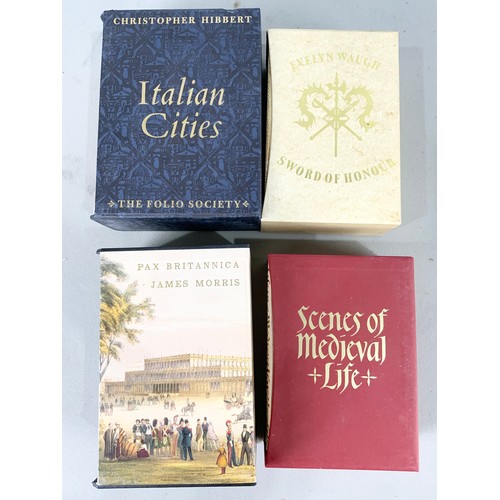 127 - 4 FOLIO SOCIETY 3 BOOK BOX SETS ITALIAN CITIES, EVELYN WAUGH SWORD OF HONOUR, PAX BRITANNICA JAMES M... 