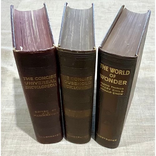 130 - 3 LARGE BOUND BOOKS - THE WORLD OF WONDER/CONCISE HOUSEHOLD ENCYCLOPEDIA/CONCISE UNIVERSAL ENCYCLOPE... 