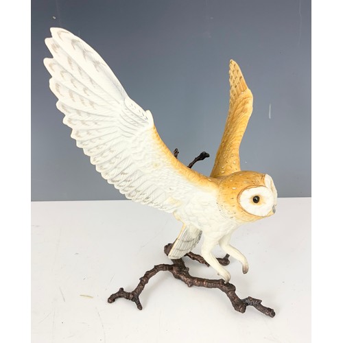 151 - 2 BOEHM PORCELAIN BARN OWL MODELS ON BRONZE FOLIAGE  24cm TALL