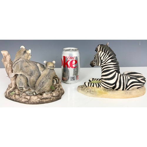 154 - BOEHM PORCELAIN MODEL OF  A RACCOON WITH CUBS AND A ZEBRA