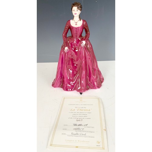 162 - COALPORT FIGURINE LA DIVINA WITH COA, ROYAL DOULTON COOKIE & ROYAL WORCESTER EVENING  ENGAGEMENT FIG... 