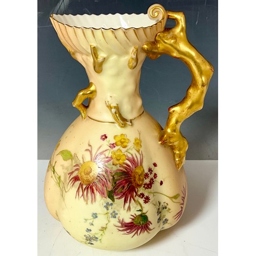 176 - ROYAL WORCESTER QUARTER LOBED BLUSH IVORY CORAL JUG SHAPE NO. 1507