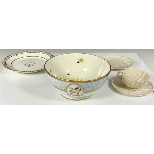 186 - A BELLEEK CONCH SHELL SHAPED CUP AND SAUCER AND SIDE PLATE T/W A GILT DECORATED GRAINGER LEE & CO WO... 