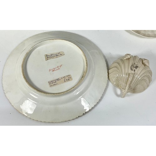 186 - A BELLEEK CONCH SHELL SHAPED CUP AND SAUCER AND SIDE PLATE T/W A GILT DECORATED GRAINGER LEE & CO WO... 