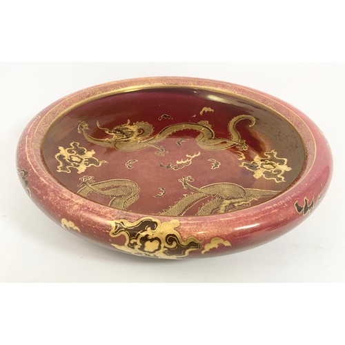 183 - SHALLOW CARLTON  DRAGON LUSTRE WARE BOWL 32cm DIAMETER TOGETHER WITH A  BURLEIGH  WARE LUSTRE BOWL 2... 