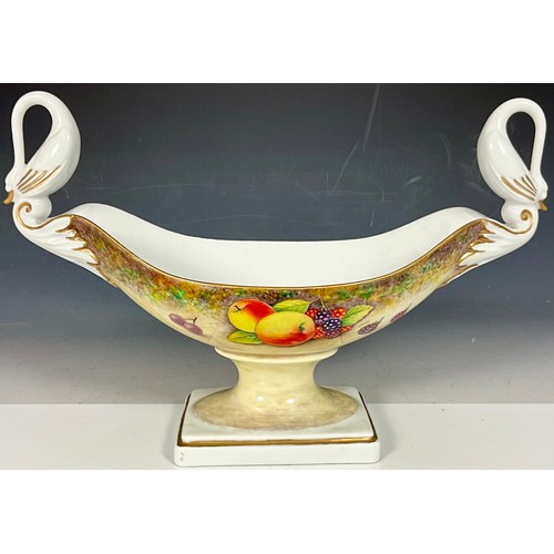 192 - ALBOTH & KAISER BAVARIAN CENTREPIECE FOOTED SERVING BOWL WITH SWAN FORMED HANDLES AND HAND PAINTED F... 