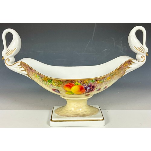 192 - ALBOTH & KAISER BAVARIAN CENTREPIECE FOOTED SERVING BOWL WITH SWAN FORMED HANDLES AND HAND PAINTED F... 