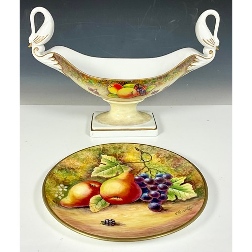 192 - ALBOTH & KAISER BAVARIAN CENTREPIECE FOOTED SERVING BOWL WITH SWAN FORMED HANDLES AND HAND PAINTED F... 