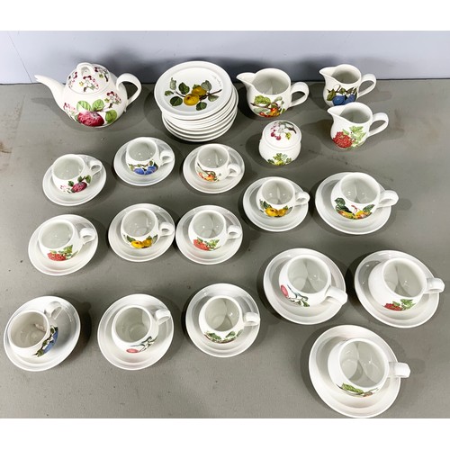 220 - PORTMERION POMONA PATERN TABLEWARE INC TEAPOTS, SIDE PLATES , SUGAR BOWL CREAM JUGS  ETC