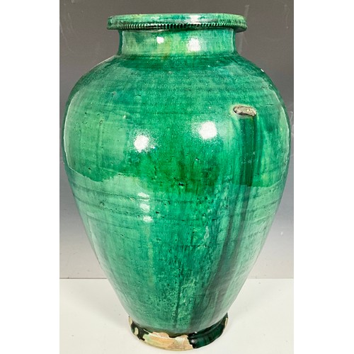 240 - LARGE GREEN BALUSTER VASE (VENDOR BELIEVES TO BE CHINESE MING/QING DYNASTY)