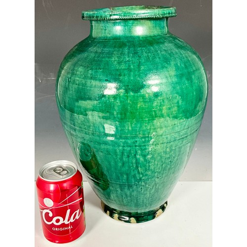 240 - LARGE GREEN BALUSTER VASE (VENDOR BELIEVES TO BE CHINESE MING/QING DYNASTY)