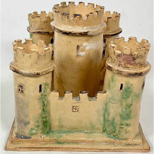 253 - STYLISED FORTRESS RUSTIC POTTERY CANDLE HOLDER