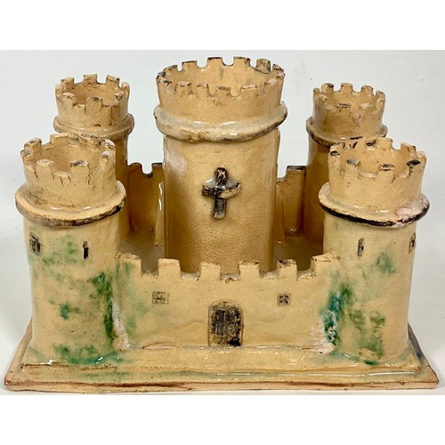 253 - STYLISED FORTRESS RUSTIC POTTERY CANDLE HOLDER