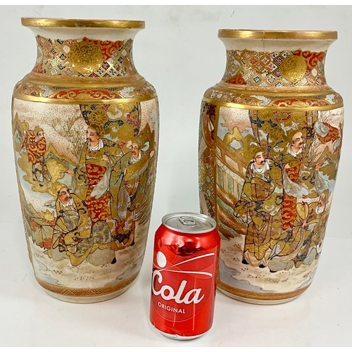 250 - TWO LARGE LATE 19TH CENTURY JAPANESE SATSUMA CERAMIC VASES . ONE A/F BUT WITH FRAGMENTS