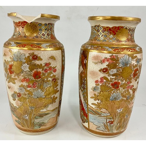 250 - TWO LARGE LATE 19TH CENTURY JAPANESE SATSUMA CERAMIC VASES . ONE A/F BUT WITH FRAGMENTS