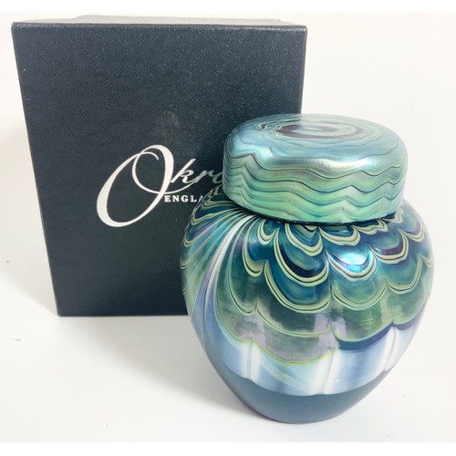 274 - OKRA GLASS GINGER JAR  & COVER 11cm TALL TOGETHER WITH A STUDIO GLASS PAPER WEIGHT