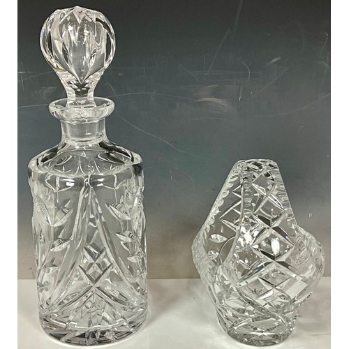 278 - SUNFLOWER ETCHED DECANTER AND MATCHING GLASS BASKET