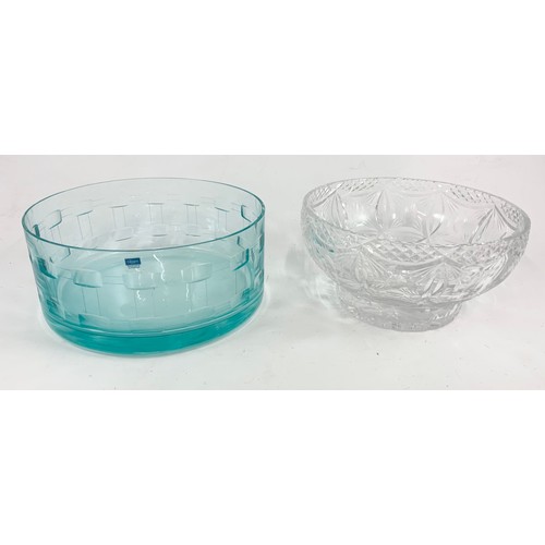 285 - CAITHNESS ART DECO STYLE BOWL  22cm DIAMETER AND ONE OTHER GOOD QUALITY CUT GLASS DITTO