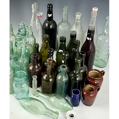 293 - LARGE BOX OF ANTIQUE BOTTLES & POTTERY