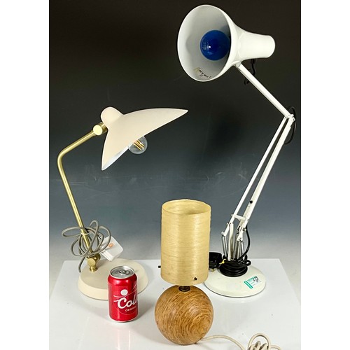 312 - THREE DESK/TABLETOP LAMPS INC. HEALS MILTON DESK LAMP, HERBERT TERRY ANGLE-POISE LAMP AND WOODEN SPH... 